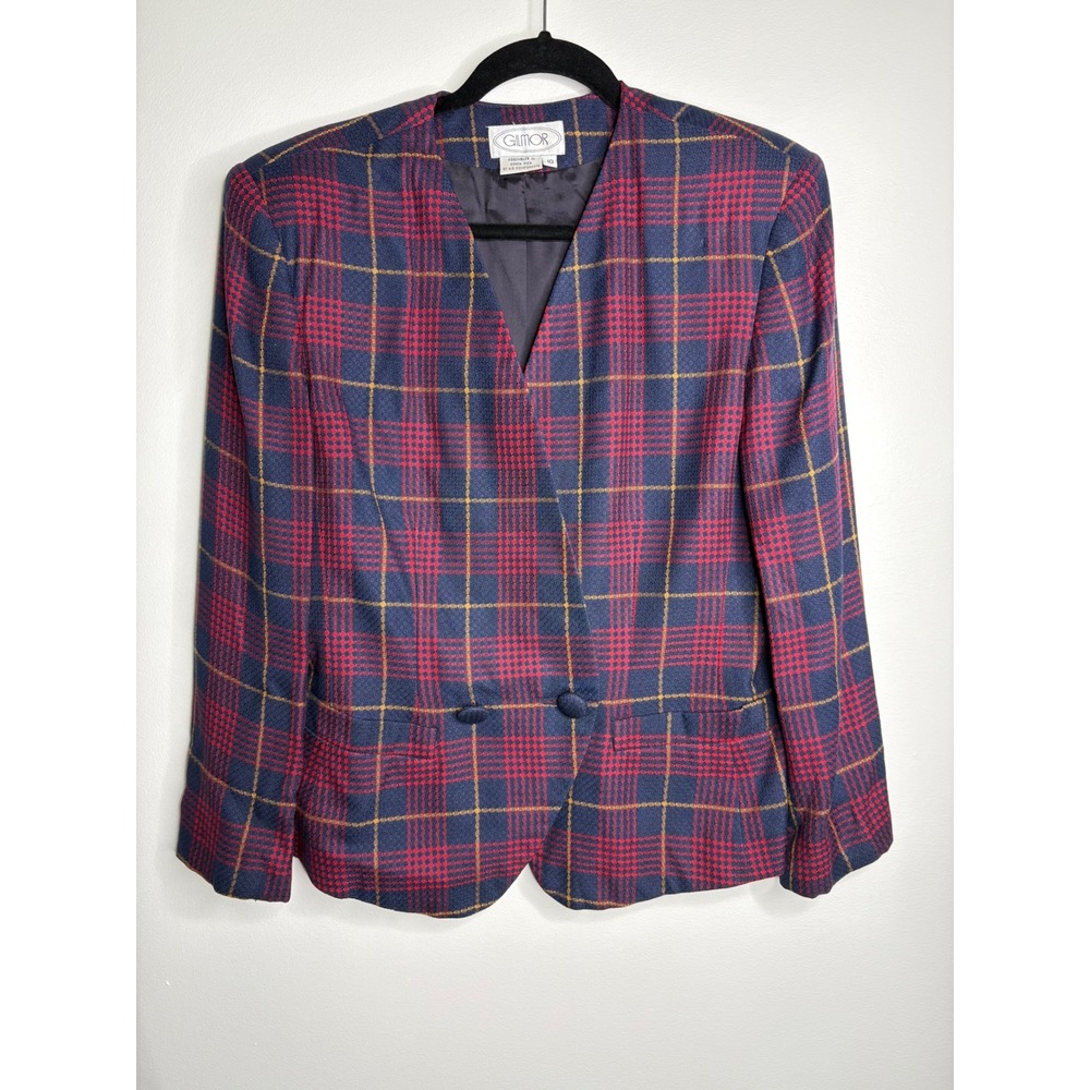 Gilmór Plaid Blazer Vintage Career Button Front‎ Jacket Red Blue Gold Size 10